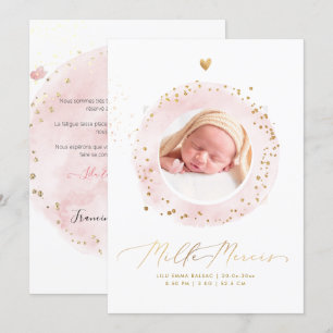 Invitation Aquarelle Remerciements Naissance Fille