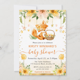 Invitation Aquarelle Renard Bébé Fleurs Mignonnes Baby Shower