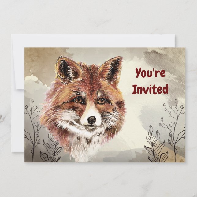 Invitation Aquarelle Renards Animal Personnalisé Anniversaire (Devant)