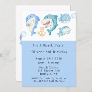 Invitation Aquarelle requins garçon fête d'anniversaire