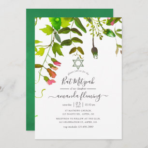 Invitation Aquarelle Ressort Bat mitzvah de verdure