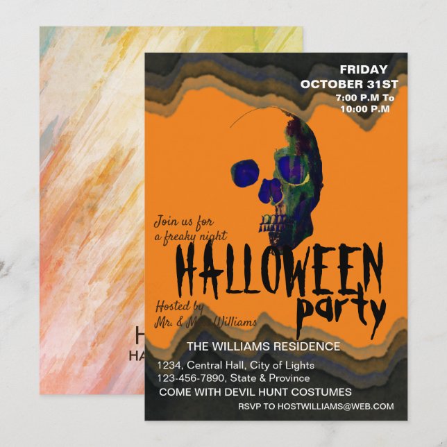 Invitation Aquarelle Retro Skeleton Art Halloween (Devant / Derrière)