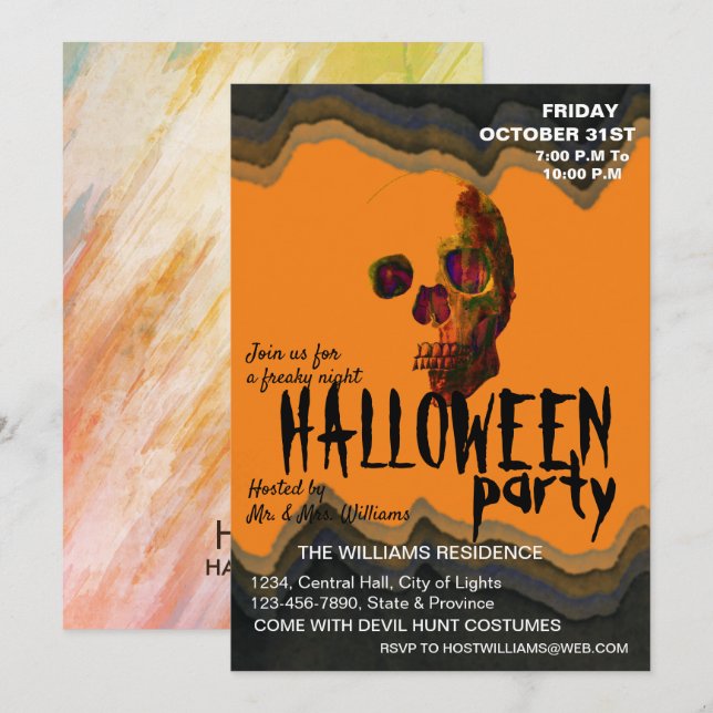 Invitation Aquarelle Retro Skeleton Art Halloween (Devant / Derrière)
