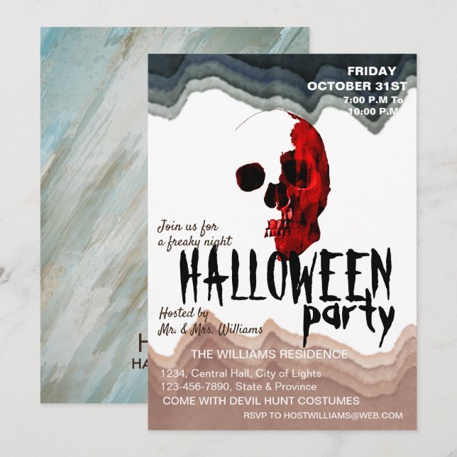 Invitation Aquarelle Retro Skeleton Art Halloween (Devant / Derrière)
