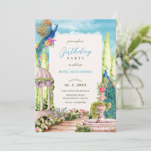 Invitation Aquarelle rêve fleuri jardin d'anniversaire oiseau