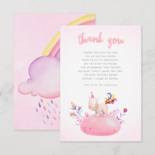 Invitation Aquarelle Rhino Unicorn Baby Girl Douche Merci