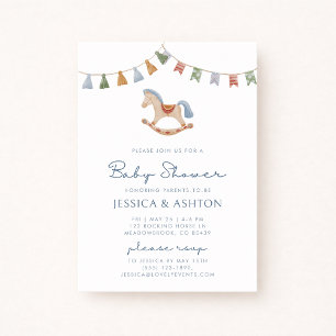 Invitation Aquarelle Rocking Horese, Baby shower