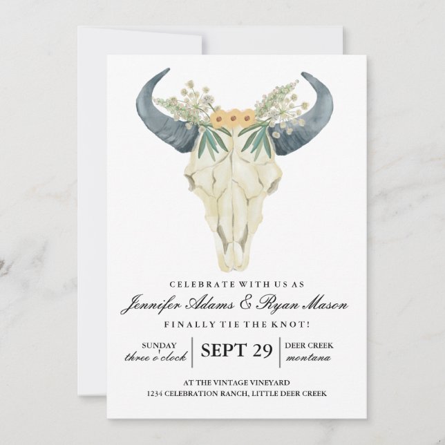 Invitation Aquarelle Rodéo Rustique | Fleurs de Mariage (Devant)