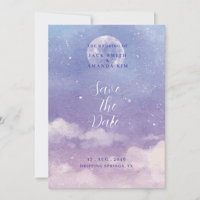Invitation Aquarelle Roman Lune mariage Enregistrer la date (Devant)
