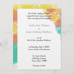 Invitation Aquarelle romantique bleu rose jaune Mariage