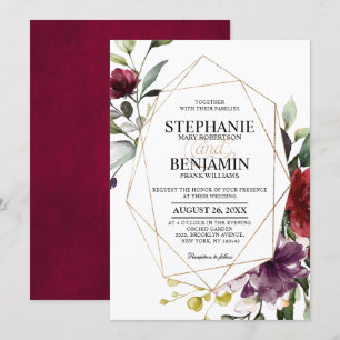 Invitation Aquarelle romantique Bourgogne Florale géométrique
