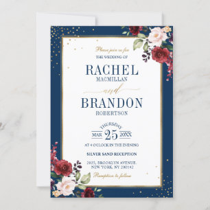 Invitation Aquarelle romantique Bourgogne Mariage Floral