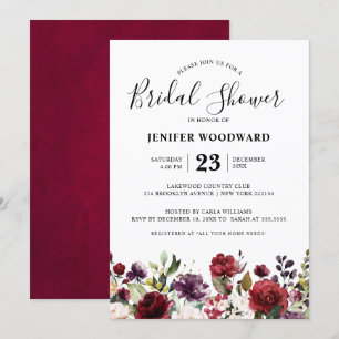 Invitation Aquarelle romantique Bourgogne Rouge Blush Rose Fl