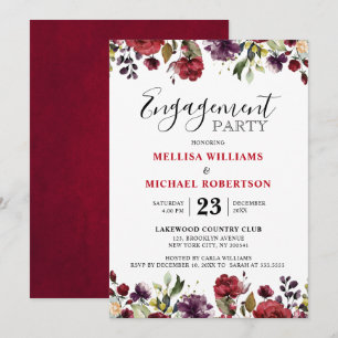 Invitation Aquarelle romantique Bourgogne Rouge Blush Rose Fl