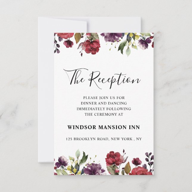 Invitation Aquarelle romantique Bourgogne Rouge Blush Rose Fl (Devant)