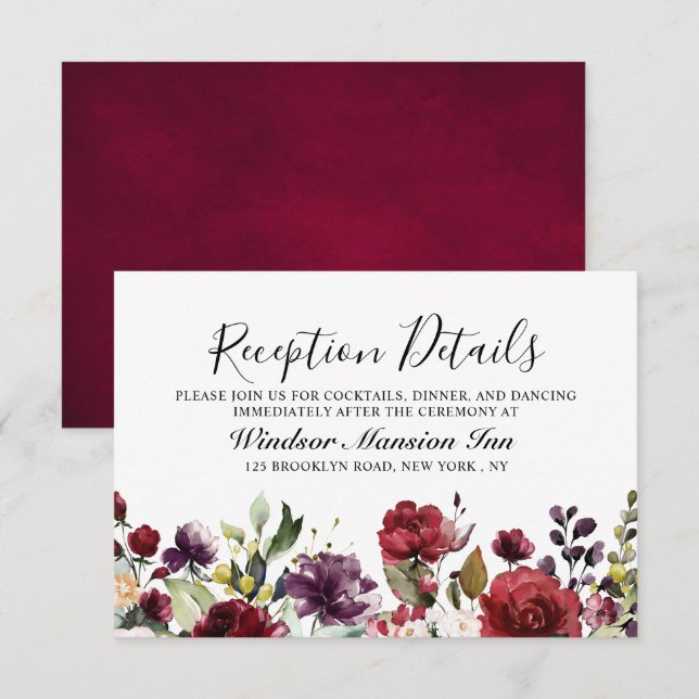 Invitation Aquarelle romantique Bourgogne Rouge Blush Rose Fl (Devant / Derrière)