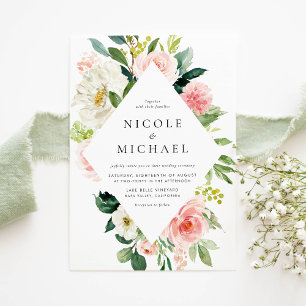 Invitation Aquarelle romantique Fleurs Jardin QR Code Mariage