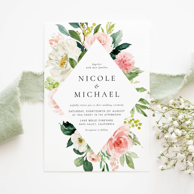 Invitation Aquarelle romantique Fleurs Jardin QR Code Mariage (Romantic Watercolor Garden Flowers QR Code Wedding Invitation)