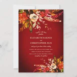 Invitation Aquarelle romantique Floral Gras Automne Rouge Mar