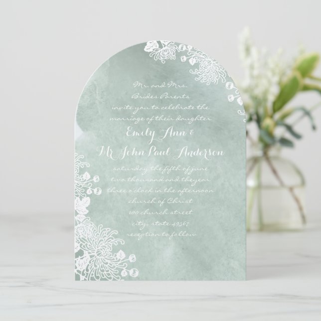 Invitation Aquarelle Romantique Floral Sage Vert Mariage (Debout devant)