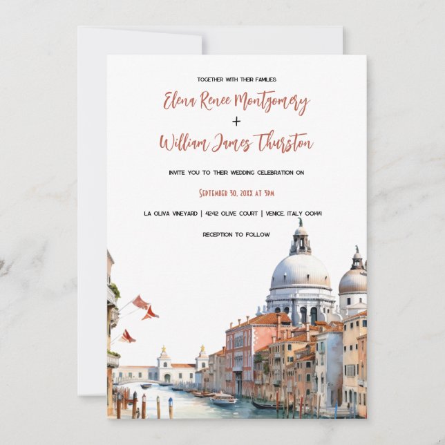 Invitation Aquarelle romantique Italie Destination Mariage (Devant)