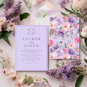 Invitation Aquarelle romantique Jardin Lavande violet mariage
