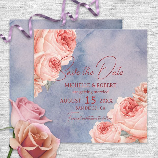 Invitation Aquarelle romantique Mariage Floral Enregistrer La (Créateur téléchargé)