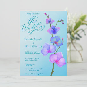 Invitation Aquarelle romantique Orchidées bleues Mariage flor