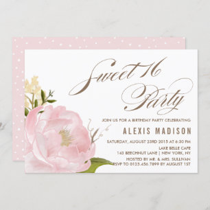Invitation Aquarelle romantique Peony Sweet 16 fête d'anniver
