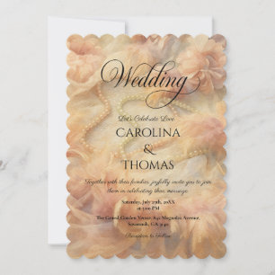 Invitation Aquarelle romantique perles florales Plumes Mariag