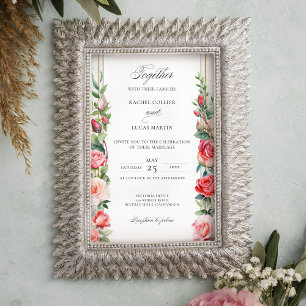 Invitation Aquarelle romantique Roses roses roses et calligra