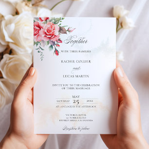 Invitation Aquarelle romantique Roses roses roses et calligra