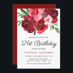 Invitation Aquarelle Romantique Roses Rouges 21e fête d'anniv<br><div class="desc">Aquarelle Romantique Roses Rouges 21e Anniversaire Fête Anniversaire Invitation Voir la collection correspondante en magasin</div>