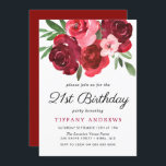 Invitation Aquarelle Romantique Roses Rouges 21e fête d'anniv<br><div class="desc">Aquarelle Romantique Roses Rouges 21e Anniversaire Fête Anniversaire Invitation Voir la collection correspondante en magasin</div>