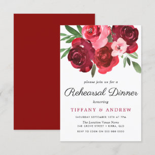 Invitation Aquarelle Romantique Roses Rouges Dîner de répétit