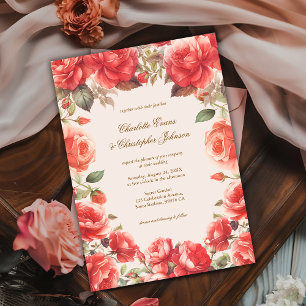 Invitation Aquarelle romantique Roses rouges Mariage floral