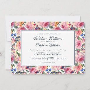 Invitation Aquarelle Rose anglais - Mariage