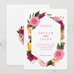Invitation Aquarelle rose Aquarelle Fruit Agrumes Floral Blan