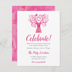 Invitation Aquarelle rose Arbre de vie Réception