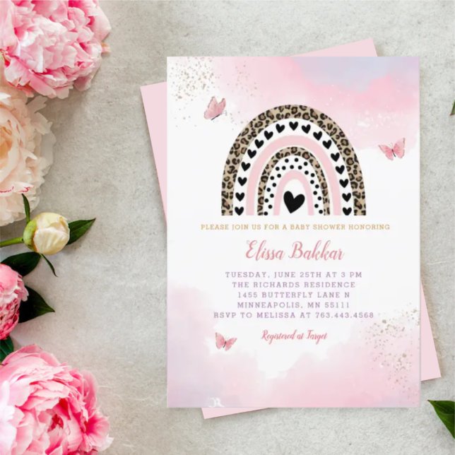 Invitation Aquarelle rose arc-en-ciel Baby shower de la fille (Créateur téléchargé)