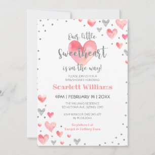 Invitation Aquarelle rose Argent Baby shower de fille amoureu
