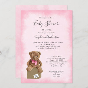 Invitation Aquarelle rose Baby shower Brown d'ours par courri
