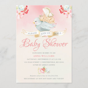 Invitation Aquarelle rose Baby shower de fée