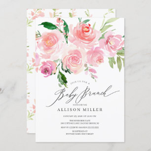 Invitation Aquarelle rose Baby shower Floral Brunch