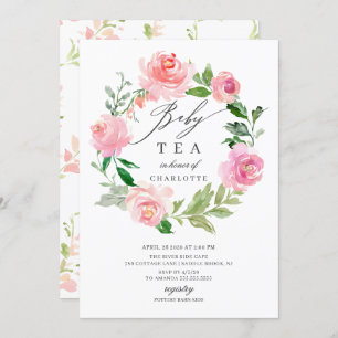 Invitation Aquarelle Rose Baby shower Floral Thé