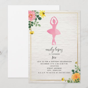 Invitation Aquarelle rose Ballerina Brick Floral Anniversaire