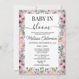 Invitation Aquarelle rose Bébé Floral En Baby shower Fleur