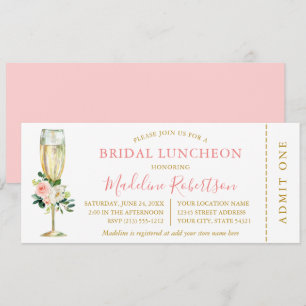 Invitation Aquarelle Rose Blanc Floral Billets Bridal Déjeune