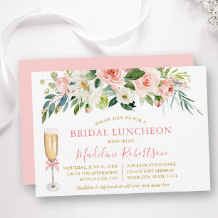 Invitation Aquarelle Rose Blanc Floral Mariage Déjeuner Or