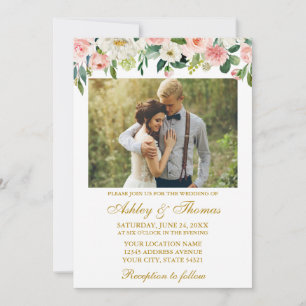 Invitation Aquarelle rose blanc Floral Mariage or
